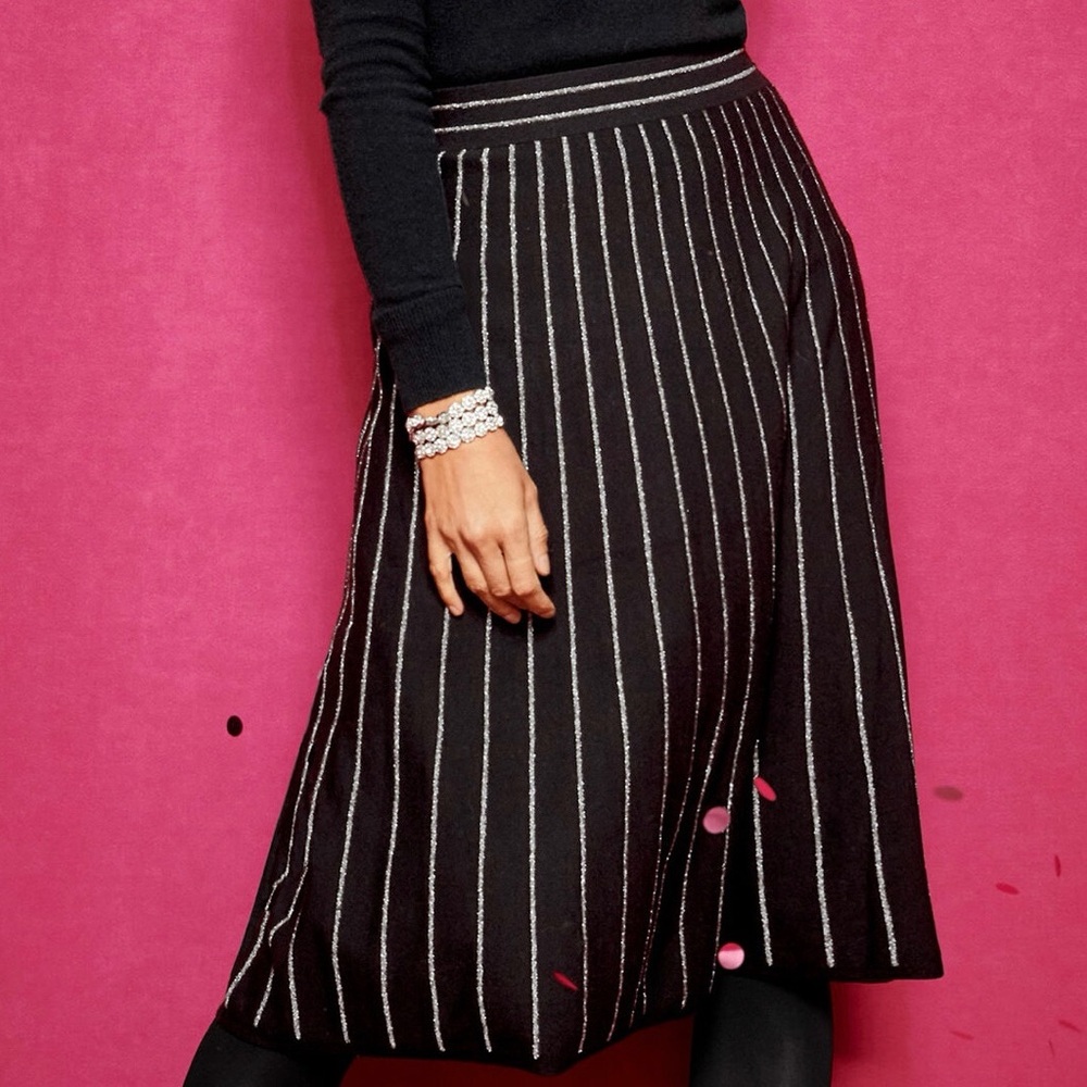 Talbots Black and White Striped Midi Skirt